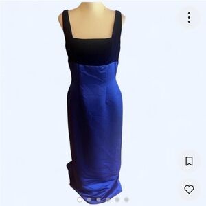 Watters & Watters Blue Satin Velvet Column Dress Size 12